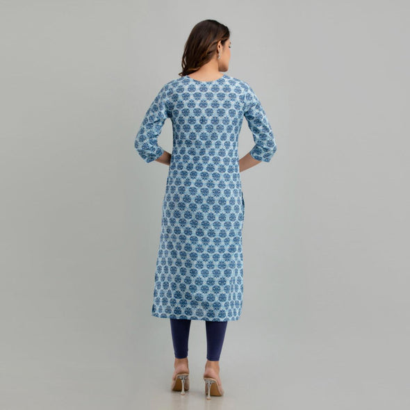 Women Light Blue Floral Print Straight Kurta (SHKUP1221)