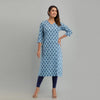 Women Light Blue Floral Print Straight Kurta (SHKUP1221)