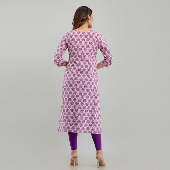 Women Purple Floral Print Straight Kurta (SHKUP1222)