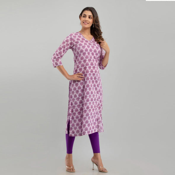 Women Purple Floral Print Straight Kurta (SHKUP1222)