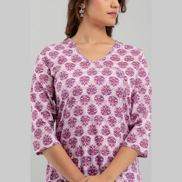 Women Purple Floral Print Straight Kurta (SHKUP1222)