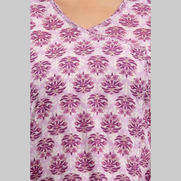 Women Purple Floral Print Straight Kurta (SHKUP1222)