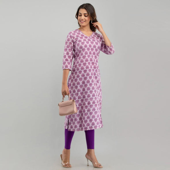 Women Purple Floral Print Straight Kurta (SHKUP1222)
