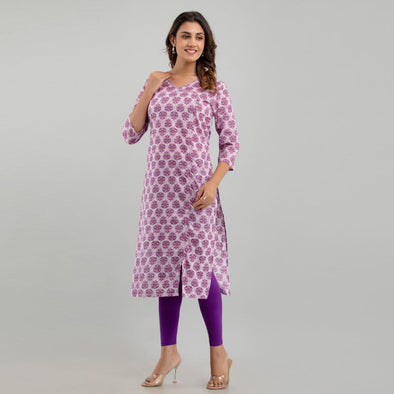 Women Purple Floral Print Straight Kurta (SHKUP1222) - Frionkandy