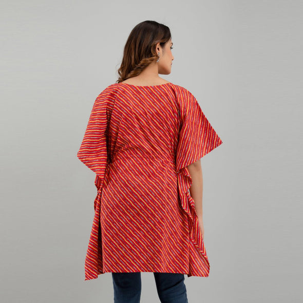 Red Leheriya Print Cotton Kaftan Dress (SHKUP1223)