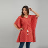 Red Leheriya Print Cotton Kaftan Dress (SHKUP1223)