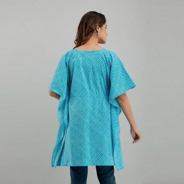 Light Blue Leheriya Print Cotton Kaftan Dress (SHKUP1224)