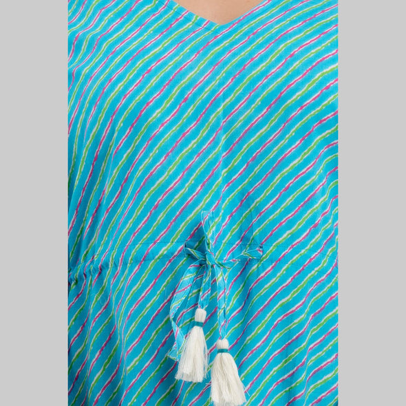 Light Blue Leheriya Print Cotton Kaftan Dress (SHKUP1224)