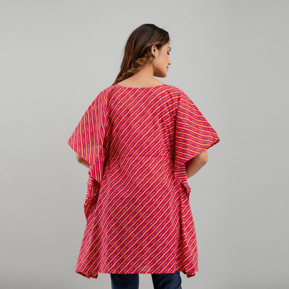Pink Leheriya Print Cotton Kaftan Dress (SHKUP1225)
