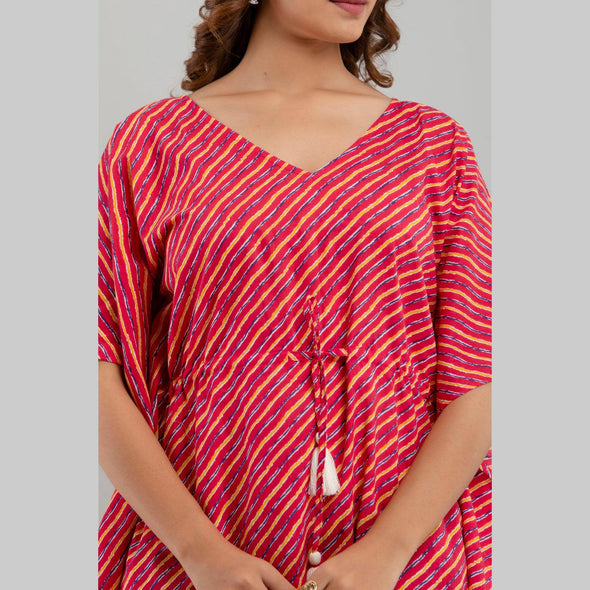 Pink Leheriya Print Cotton Kaftan Dress (SHKUP1225)