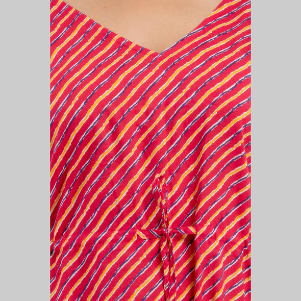 Pink Leheriya Print Cotton Kaftan Dress (SHKUP1225)