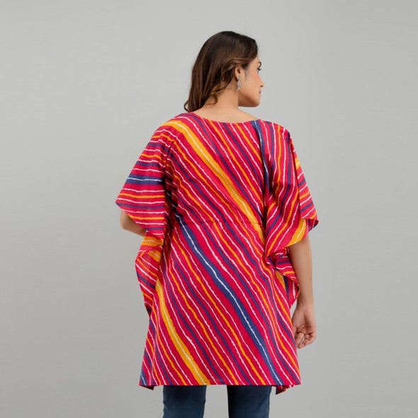 Pink Leheriya Print Cotton Kaftan Dress (SHKUP1228)