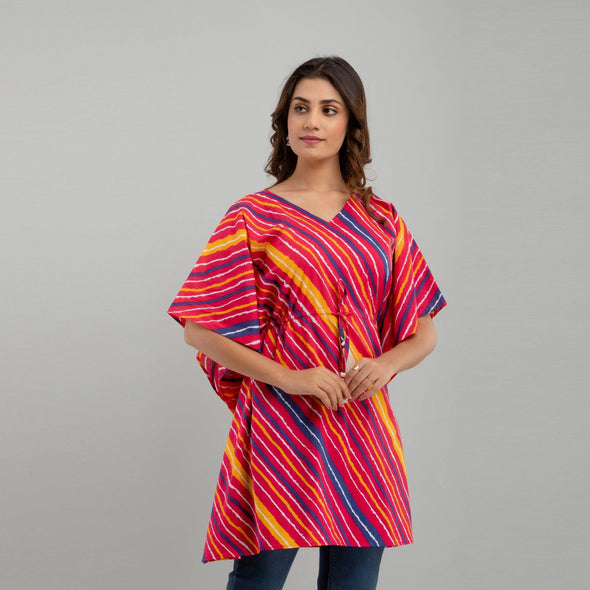 Pink Leheriya Print Cotton Kaftan Dress (SHKUP1228)