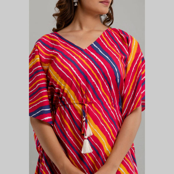Pink Leheriya Print Cotton Kaftan Dress (SHKUP1228)
