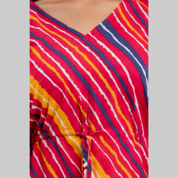 Pink Leheriya Print Cotton Kaftan Dress (SHKUP1228)