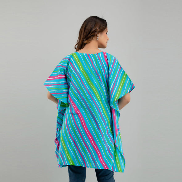 Light Blue Leheriya Print Cotton Kaftan Dress (SHKUP1229)