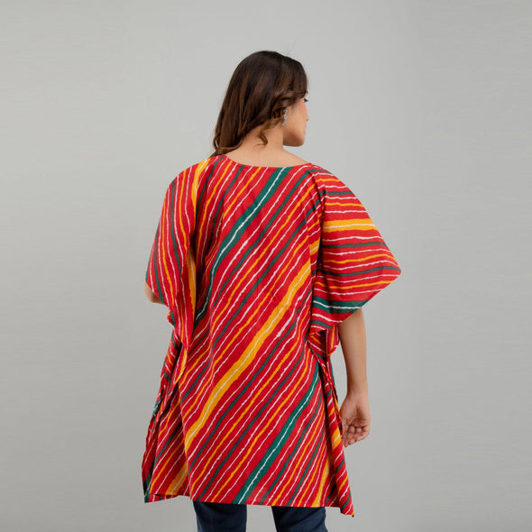 Red Leheriya Print Cotton Kaftan Dress (SHKUP1230)