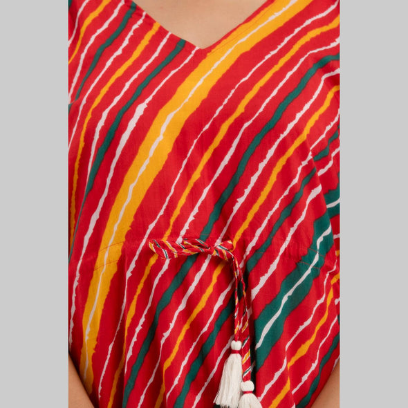 Red Leheriya Print Cotton Kaftan Dress (SHKUP1230)