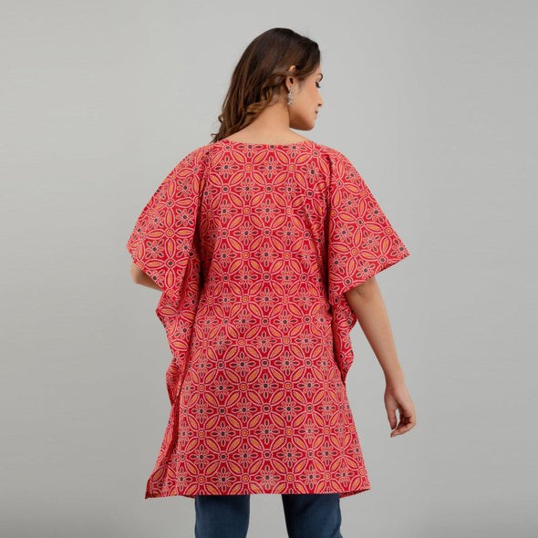 Pink Bandhani Print Cotton Kaftan Dress (SHKUP1232)