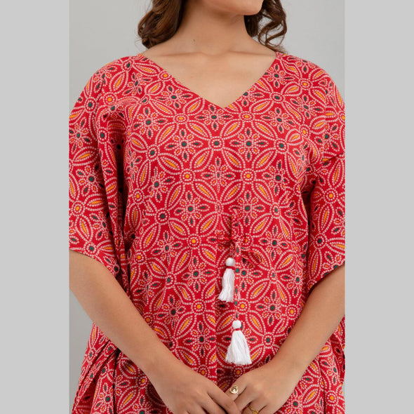 Pink Bandhani Print Cotton Kaftan Dress (SHKUP1232)