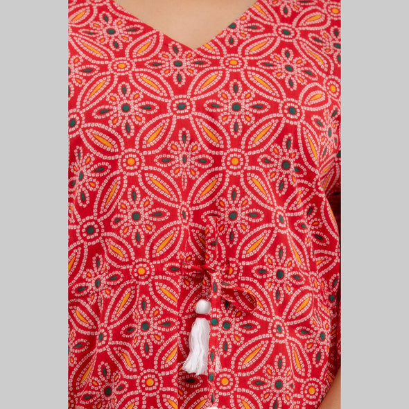 Pink Bandhani Print Cotton Kaftan Dress (SHKUP1232)