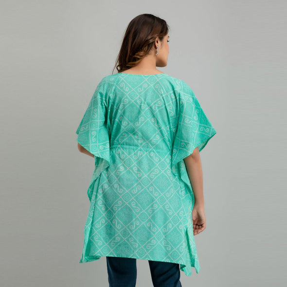 Light Blue Bandhani Print Cotton Kaftan Dress (SHKUP1235)