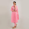Pink Floral Print with Yoke Design A-Line Kurta with Trousers & Dupatta - Frionkandy