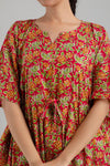 Red Floral Print Pure Cotton Kaftan Maxi Ethnic Dress - SHKUP1243 - Frionkandy