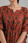 Maroon Floral Print Pure Cotton Kaftan Maxi Ethnic Dress - SHKUP1244 - Frionkandy