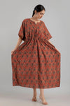 Maroon Floral Print Pure Cotton Kaftan Maxi Ethnic Dress - SHKUP1244 - Frionkandy