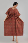 Maroon Floral Print Pure Cotton Kaftan Maxi Ethnic Dress - SHKUP1245 - Frionkandy