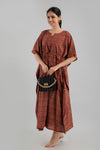 Maroon Floral Print Pure Cotton Kaftan Maxi Ethnic Dress - SHKUP1245 - Frionkandy