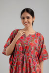 Pink Floral Print Pure Cotton Kaftan Maxi Ethnic Dress - SHKUP1249 - Frionkandy