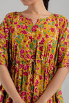Yellow Floral Print Pure Cotton Kaftan Maxi Ethnic Dress - SHKUP1251 - Frionkandy