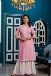 Women Pink Bandhani Printed Kurta with Sharara & Dupatta