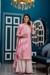 Women Pink Bandhani Printed Kurta with Sharara & Dupatta - Frionkandy