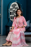 Women Pink Bandhani Printed Kurta with Sharara & Dupatta