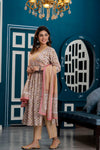 Women Pink Ethnic Motifs Printed Thread Work Kurta with Trousers & Dupatta