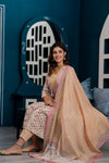 Women Pink Ethnic Motifs Printed Thread Work Kurta with Trousers & Dupatta