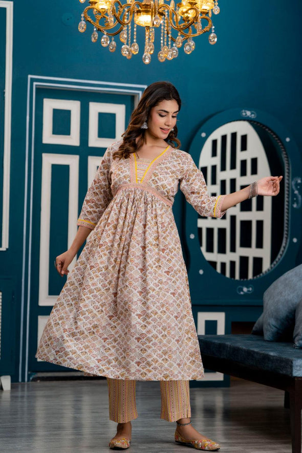 Women Pink Ethnic Motifs Printed Thread Work Kurta with Trousers & Dupatta
