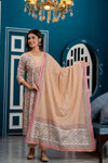Women Pink Ethnic Motifs Printed Thread Work Kurta with Trousers & Dupatta