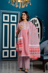 Women Pink Floral Printed Sequin Work Kurta with Palazzos & Dupatta