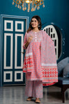 Women Pink Floral Printed Sequin Work Kurta with Palazzos & Dupatta - Frionkandy