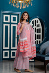 Women Pink Floral Printed Sequin Work Kurta with Palazzos & Dupatta - Frionkandy