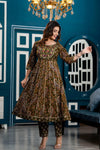 Women Dark Green Floral Embroidered Anarkali Kurta with Trousers & Dupatta
