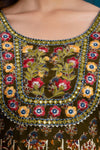 Women Dark Green Floral Embroidered Anarkali Kurta with Trousers & Dupatta