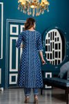 Women Indigo Blue Ethnic Motifs Printed Anarkali Kurta with Trousers & Dupatta