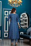 Women Indigo Blue Ethnic Motifs Printed Anarkali Kurta with Trousers & Dupatta - Frionkandy