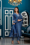 Women Indigo Blue Ethnic Motifs Printed Anarkali Kurta with Trousers & Dupatta