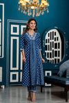 Women Indigo Blue Ethnic Motifs Printed Anarkali Kurta with Trousers & Dupatta